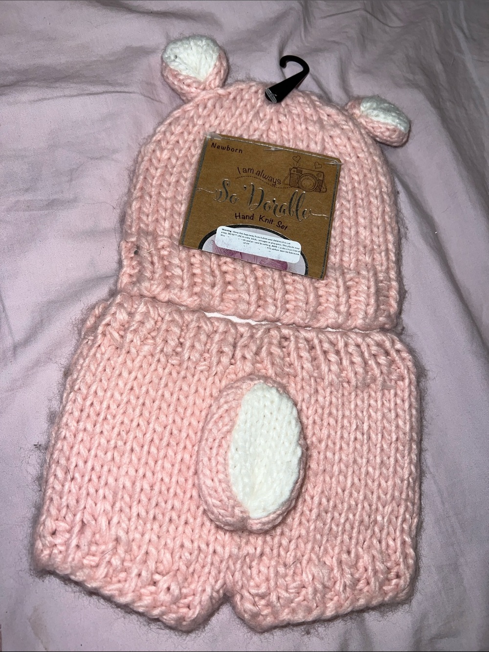 Newborn Pink Knit Hat & Diaper Cover Set